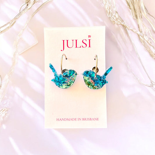 Blue & Green Fairy Wren Earrings