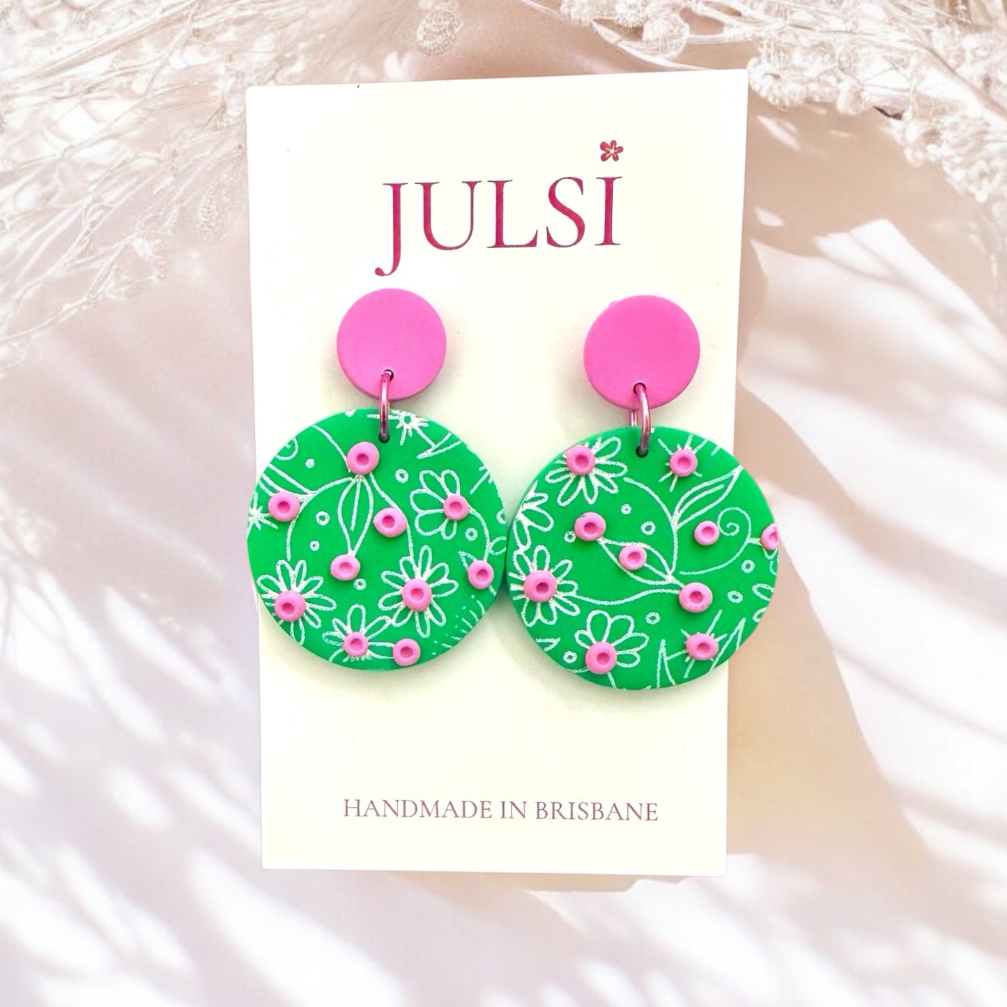 Pink & Green Floral Earrings