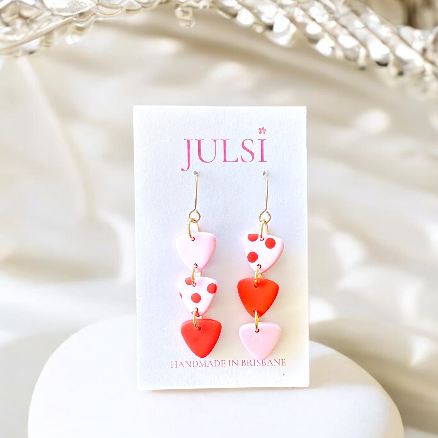 Pink, Red & White Earrings