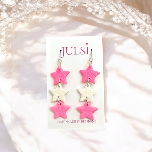 Pink & White Star Earrings