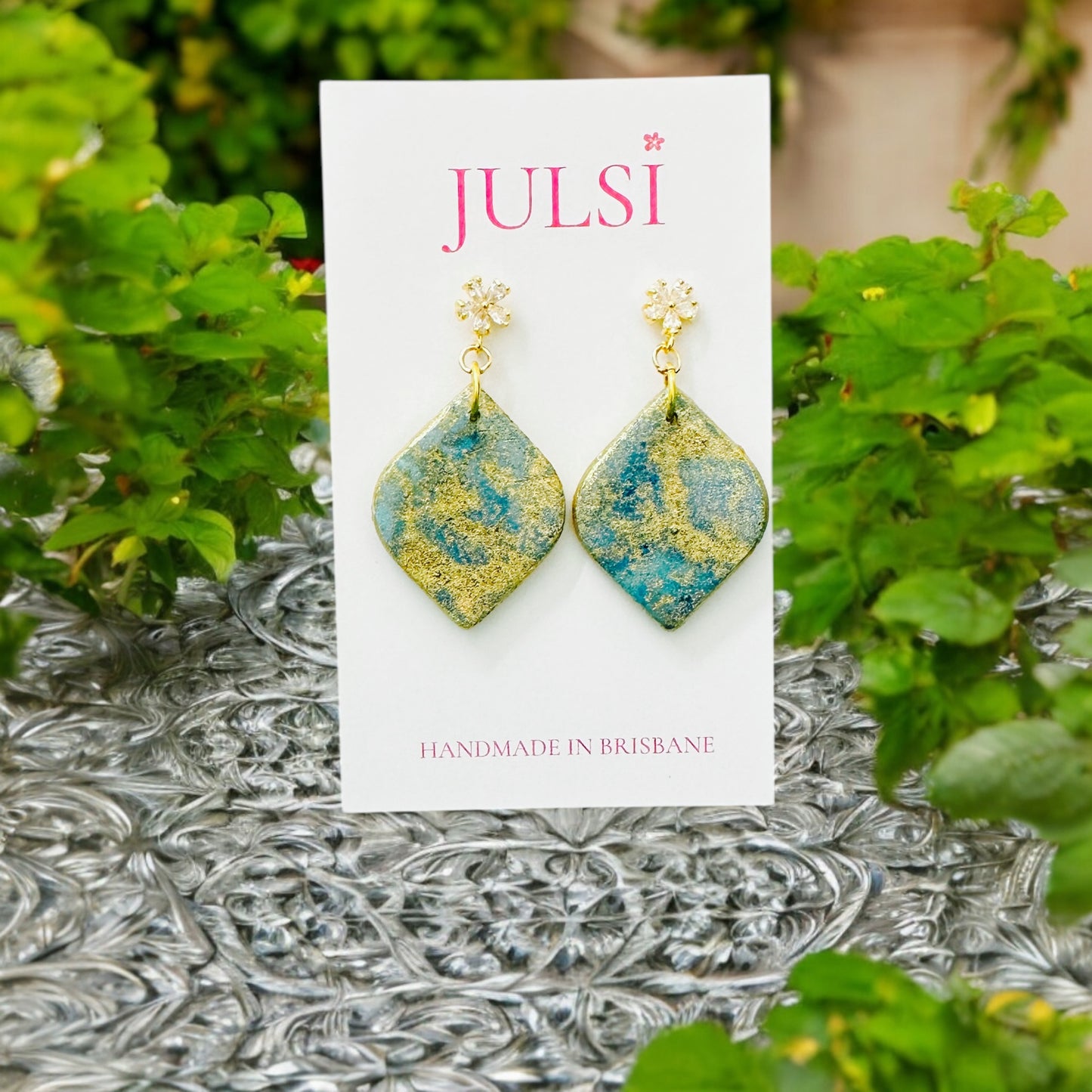 Blue & Gold Hand Painted Earrings