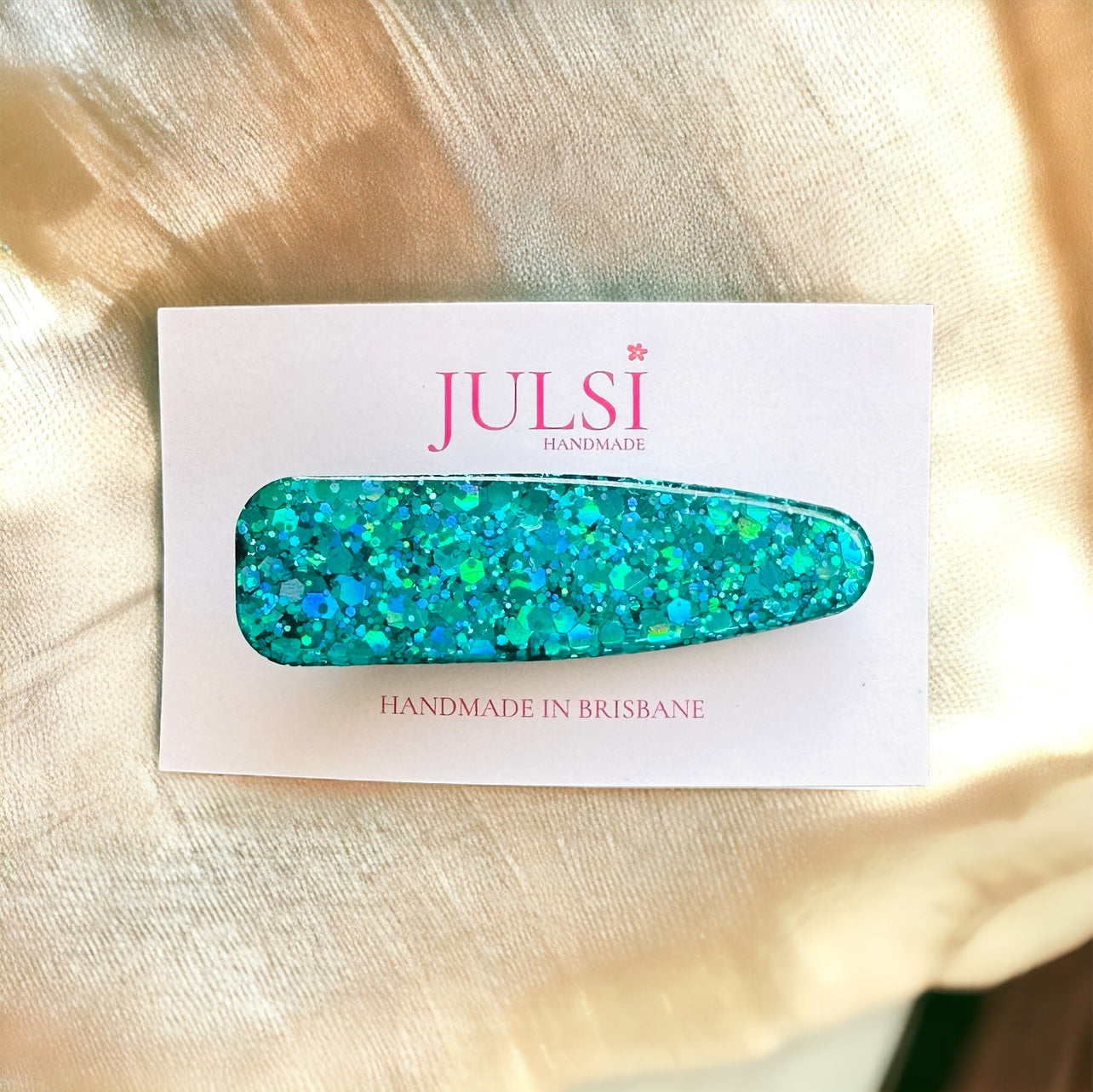 Turquoise Glitter Hair Clip (Larger Style)