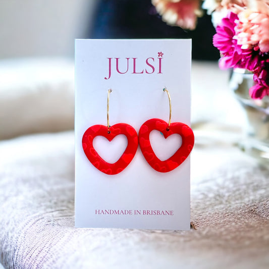 Red Heart Hoop Earrings