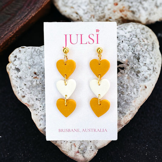 Mustard & White Heart Earrings