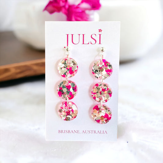 Pink & Silver Glitter Earrings