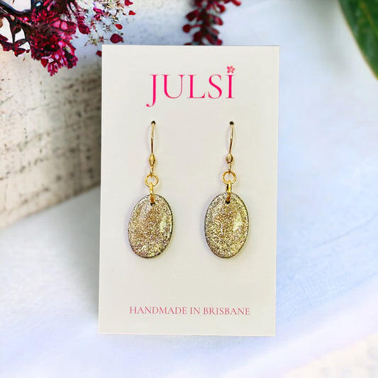 Gold Glitter Oval Earrings