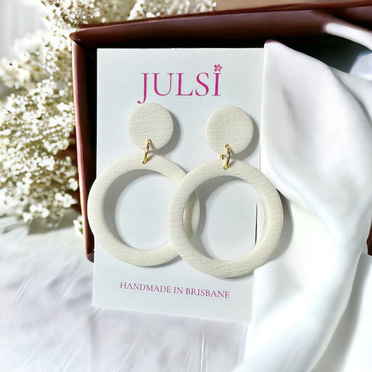 White Textured Classic Hoop Earrings