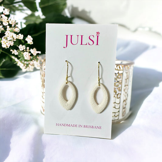 White Textured Oval Earrings