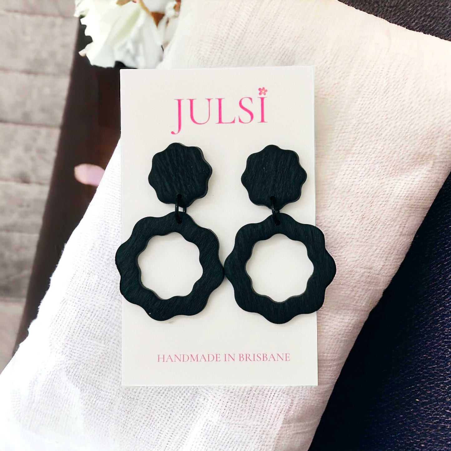 Black Wavy Hoop Earrings