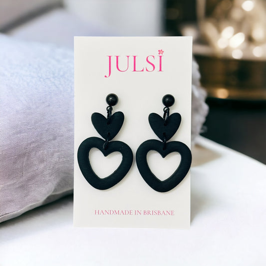 Black Double Heart  Earrings