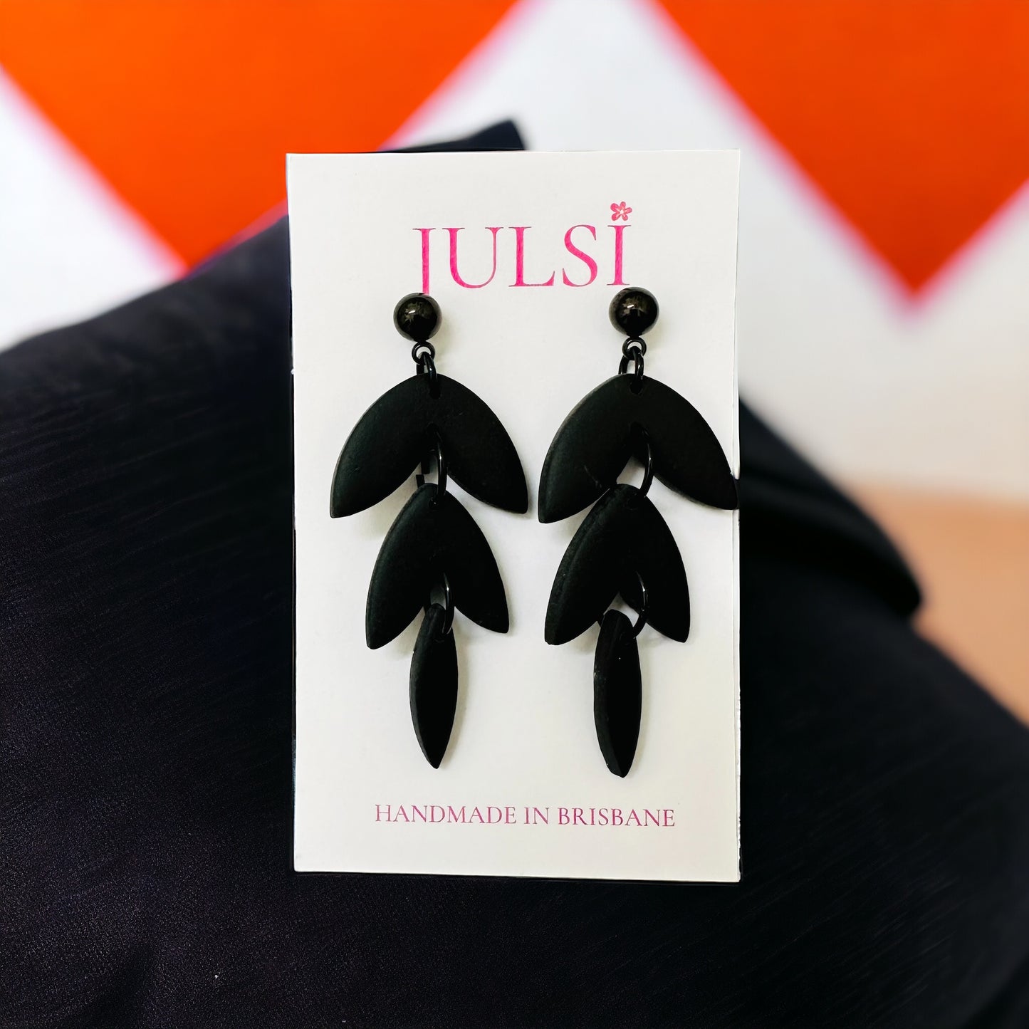 Black Trio Leaf Earrings