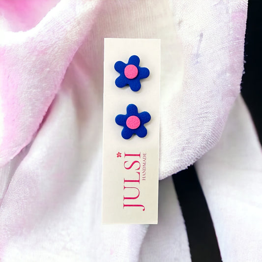 Blue & Pink Flower Studs