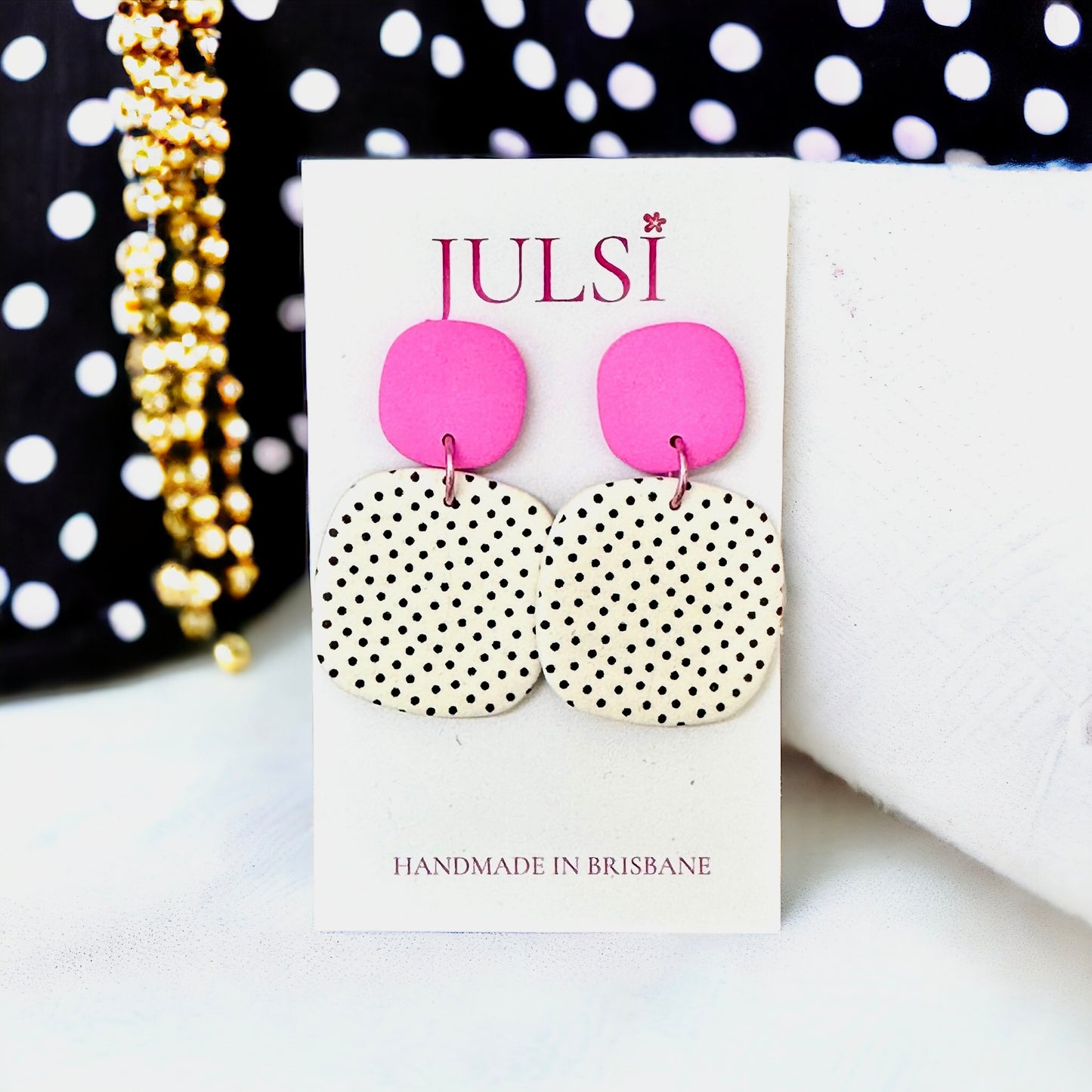 Pink, Black & White Spotty Earrings