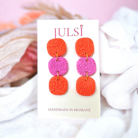 Pink & Orange Square Trio Earrings