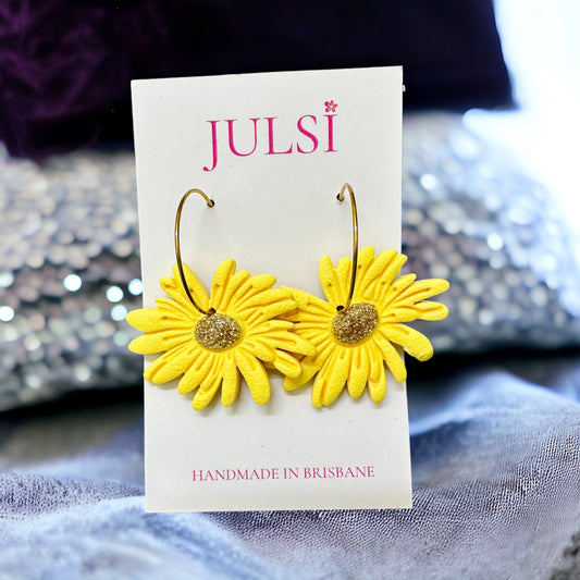 Yellow Daisy Hoops