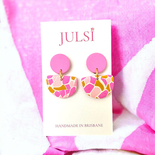 Pink, Mustard & White Clip on Earrings