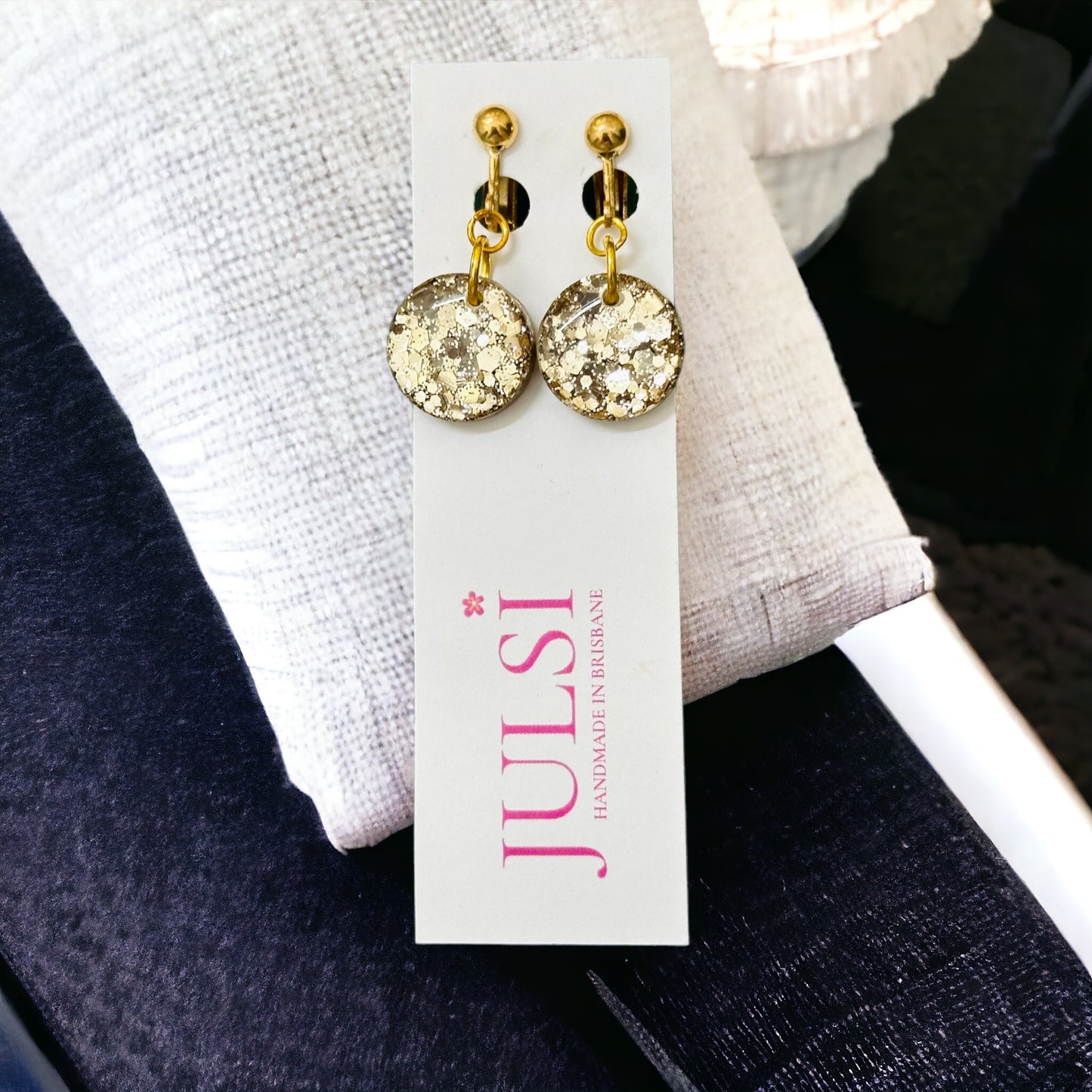 Gold Glitter Clip On Earrings (Small)