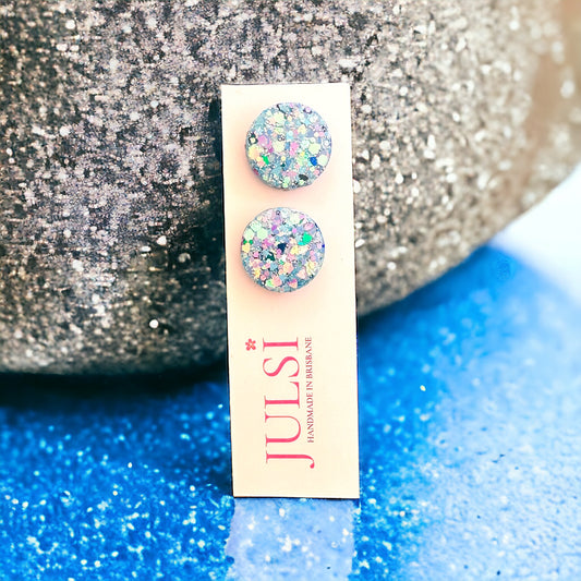 Blue Glitter Clip On Earrings