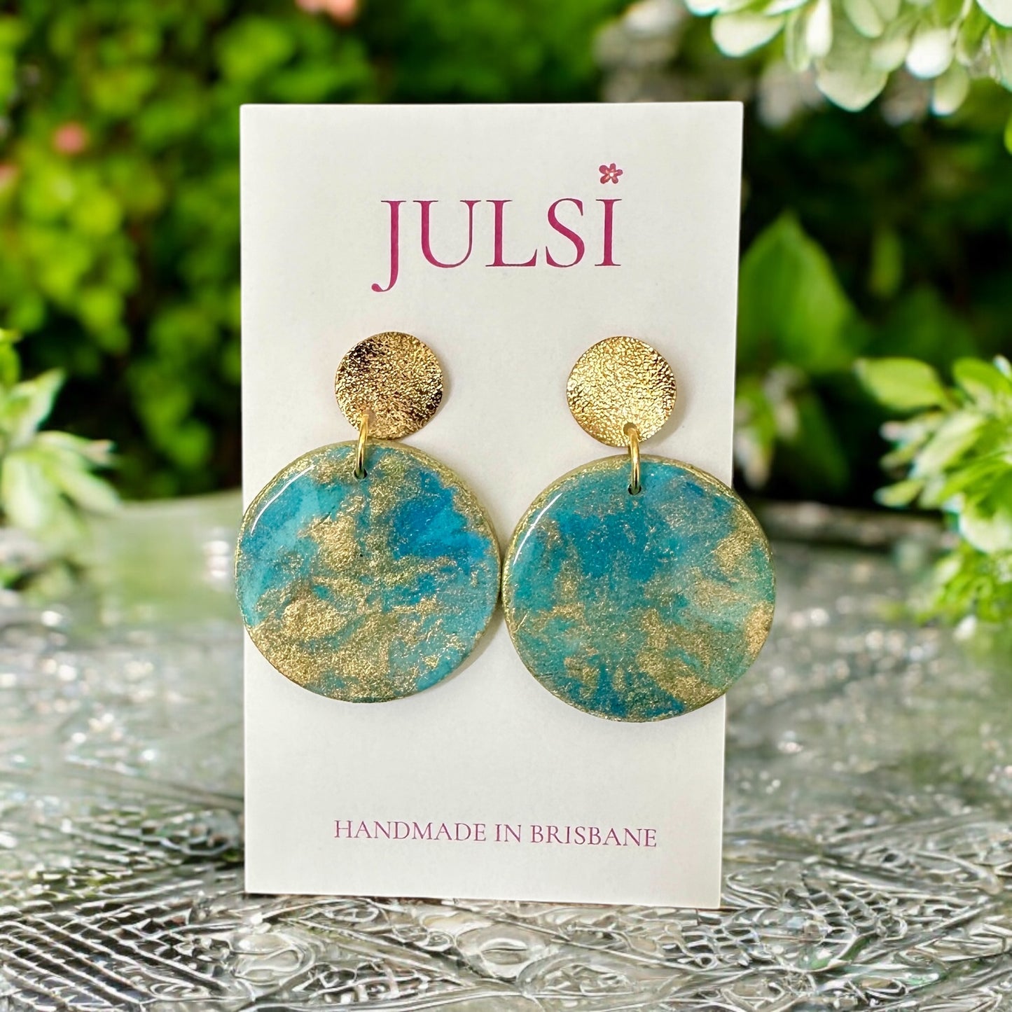 Blue & Gold Hand Painted Earrings