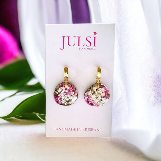 Pink Gold & White Resin Drop Earring