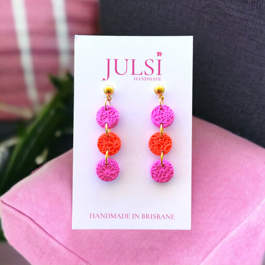 Pink & Orange Small Trio Earrings