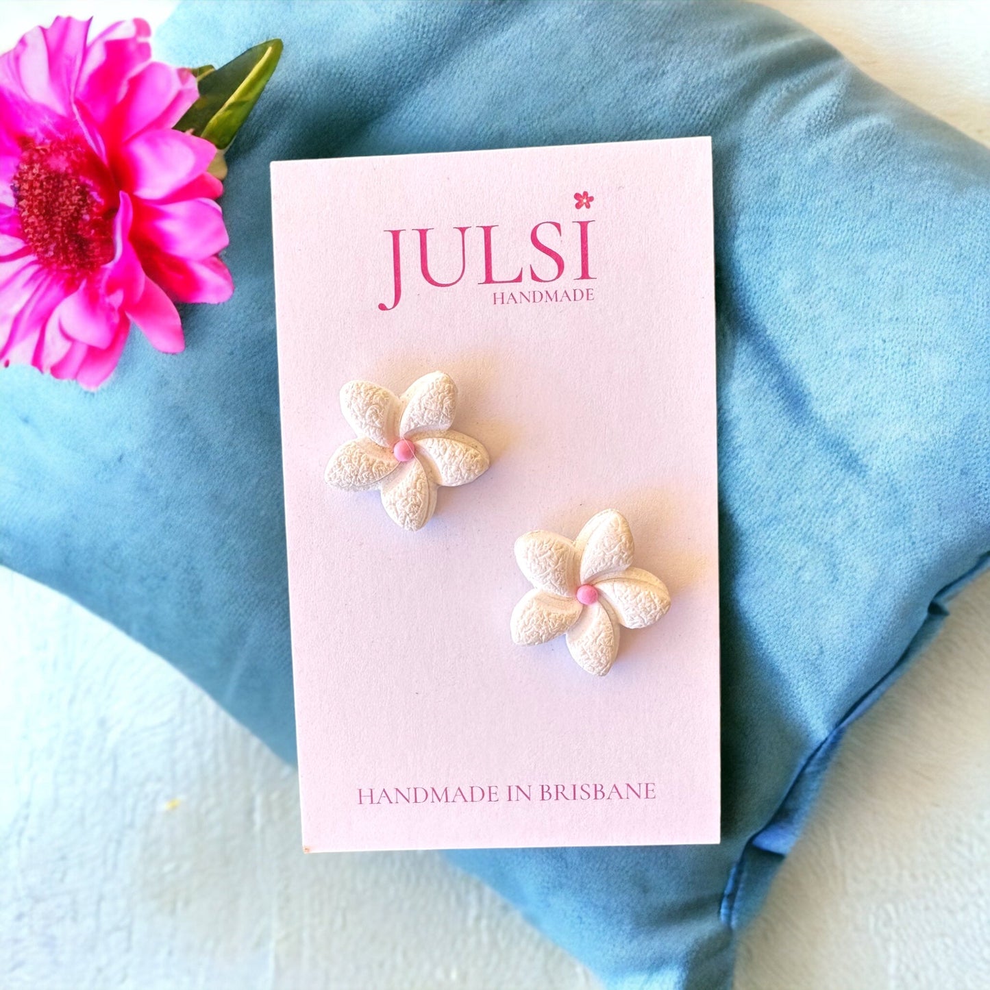 White & Pink Frangipani Studs